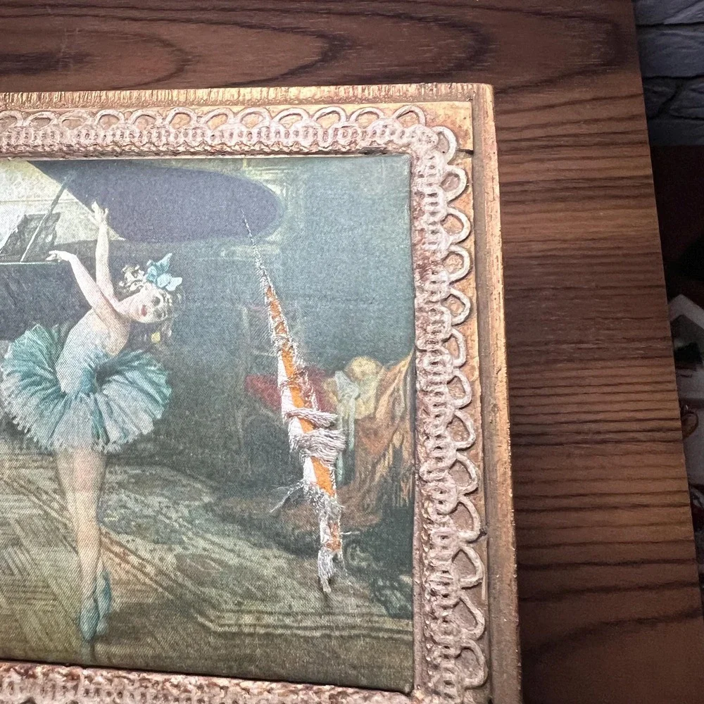 VTG Japan Musical Jewelry Box Greensleeves Ballet Ballerina Red Velvet Footed *